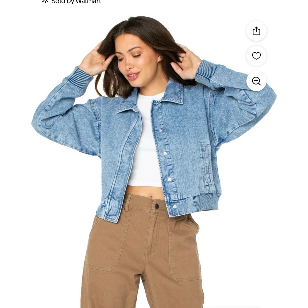 Celebrity Pink Womans XXL Bomber Jacket Lt Blue Denim Wash Western Boho
